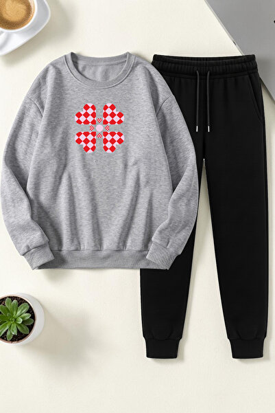uyguntarz Unisex Yoncakalp Printed Crew Neck Sweatshirt - 2-Piece Tracksuit Set