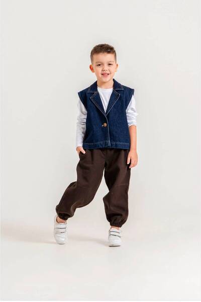 Dizi Pensli Gabardin Çocuk Pantolon Unisex