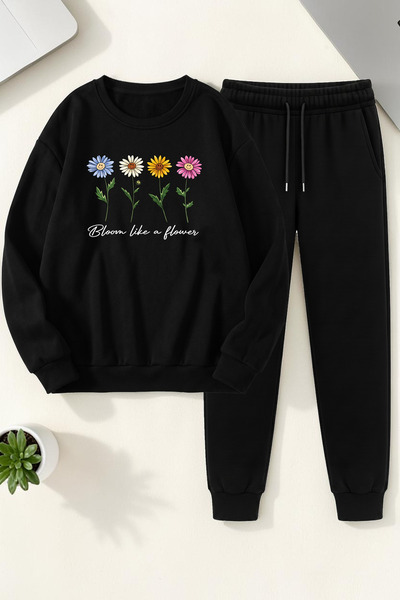 uyguntarz Unisex Bloom Daisies Crew Neck Sweatshirt - 2-Piece Tracksuit Set