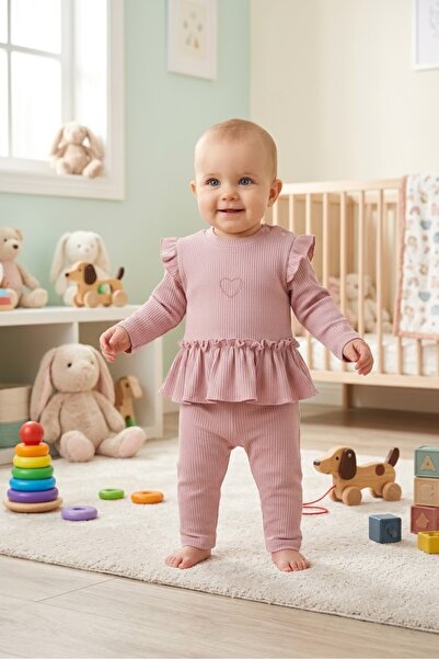 Baby Mii Kalp Nakışlı Fırfırlı Takım