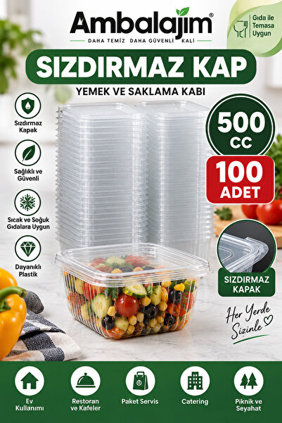 Ambalajım 500 cc Sızdırmaz Kap 100 Adet – Kapaklı Plastik Yemek ve Saklama Kabı