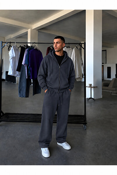 BARLİZ Erkek Fermuarlı Bol Paça Baggy Oversize İkili Eşofman Takımı