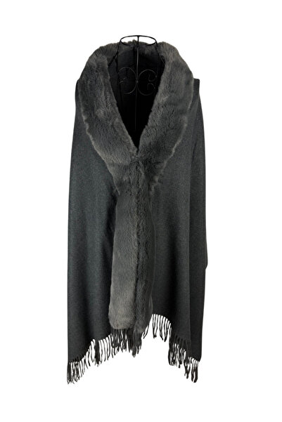 DACSHOP Eșarfă gri tip poncho pentru femei, mărimea S