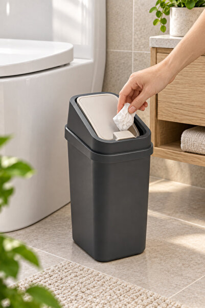 Funny Life 10 Litre Çift Yönlü Açılır Kapaklı Çöp Kovası – Mutfak, Banyo ve Ofis İçin Dar Slim Plastik Çöp Kutusu