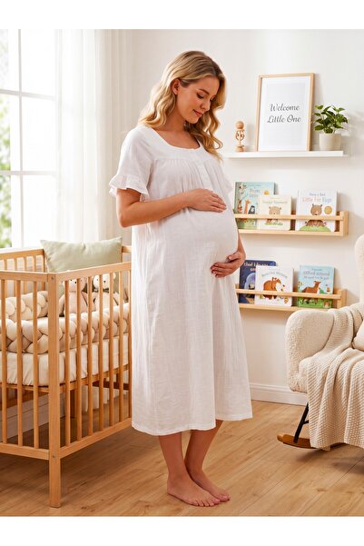 Lohussa New Season Ecru Muslin Button Detailed Design with Ruffle Sleeve Deta...
