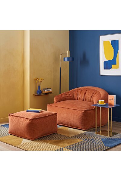BRANNA HOME Popcorn Tekli Sünger Koltuk ve Puf Set - Tek Kişilik TV ve Oyun K...