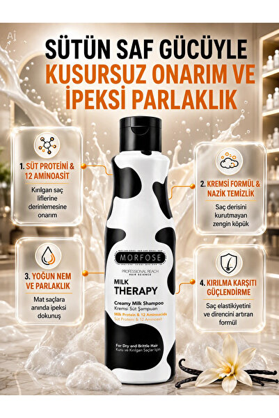 Morfose Milk Therapy Şampuan Süt Proteini ve 12 Amino Asit Kırılgan Saçlara Y...