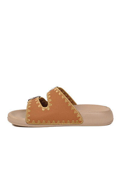 AYK'S Tan Adjustable Double-Strapped Patterned Comfortable Sole Women's Slipp...
