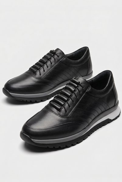 LUSIVE 100% Genuine Leather Black Elastic Comfortable Casual Men's Shoes Luas...
