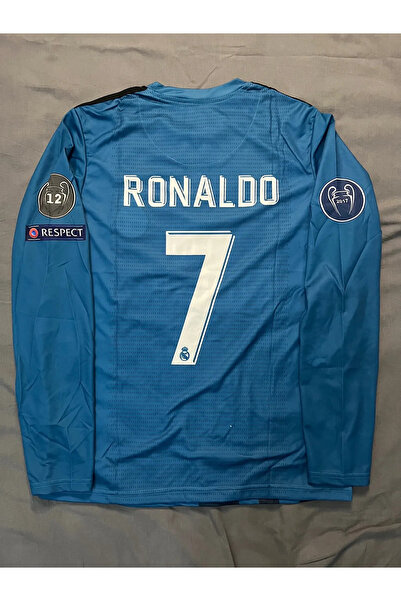 Ronaldo Turkuaz Renk 2018 Sezonu Uzun Kollu Nostalji Real Madrid Forma / Cristiano Ronaldo Real Madrid Retro Forma