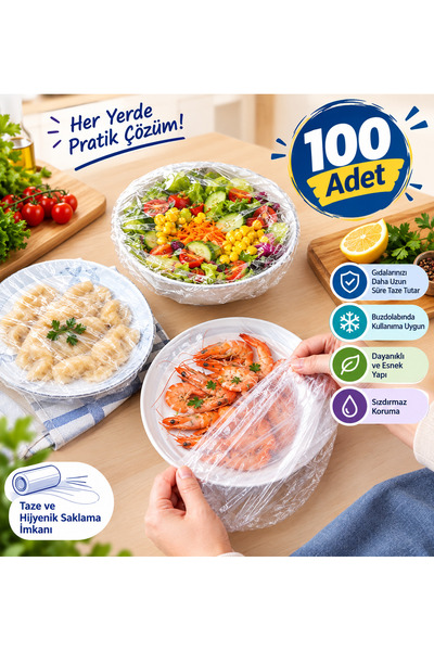 CocoVia 100 Adet Gıda Bonesi Tabak Tencere Bonesi Gıda Saklama Bonesi Tazeliği Korur