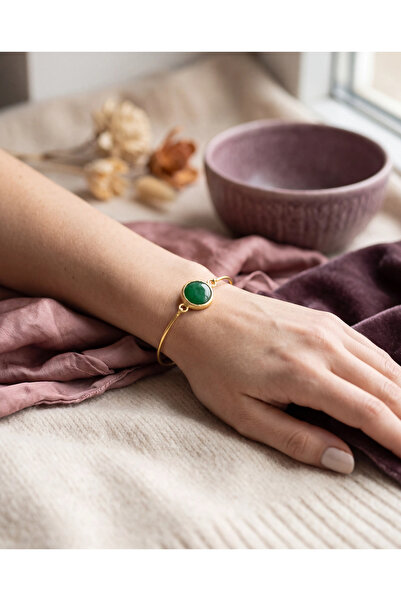 Beatis Green Stone Detailed Gold Color Women's Bracelet