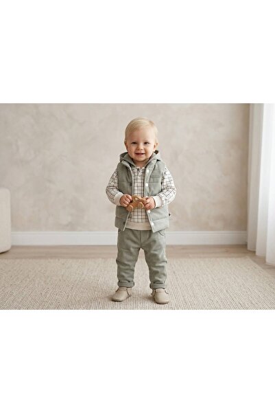 Melay Kids Store Çağla yeşili yelekli erkek çocuk takım 3'lü takım 6-18 ay