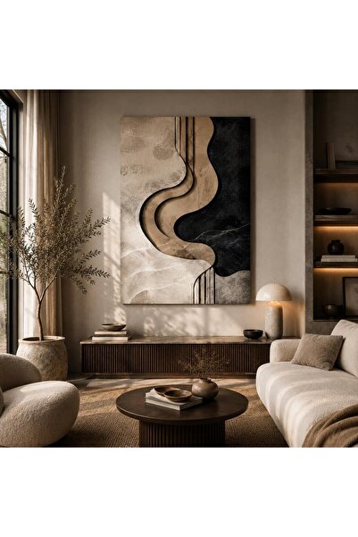 HOME MODE Textured Look Beige Canvas Print Wall Art, Neutral Minimalist Artwo...