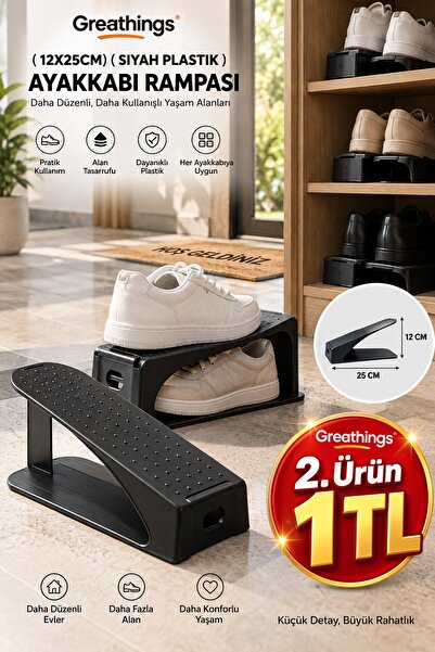 Greathings Siyah Plastik 12x25 cm Ayakkabı Rampası Ayarlanabilir Dolap İçi Ay...