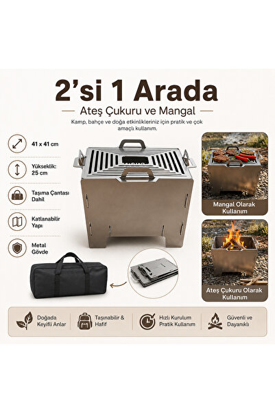 Genel Markalar E-Camp 2’si 1 Arada Katlanabilir Ateş Çukuru ve Mangal – 41 x ...