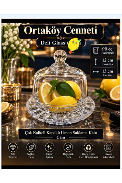 ORTAKÖYCENNETİ Glass Lemon Storage Container with Lid, 90 Cc Volume, 12 cm Li...