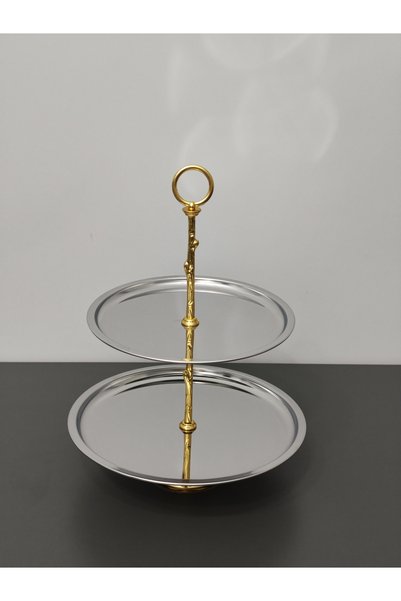 PARILTI HOME COLLECTİON Luxurious 2-Tier Stainless Steel Cookie Stand with Stand Legs, Decorative Presentation Tray, Multi-Tier Serving Tray, Cookie Holder, Candy Tray
