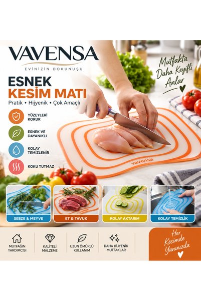 VAVENSA Esnek Kesme Tahtası Bükülebilir Kesim Matı Sebze Meyve Et Doğrama Panosu