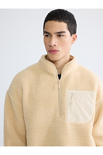 LC Waikiki Rmz Gi̇yi̇m Farkiyla Dik Roba Collar Plush Men's Sweatshirt