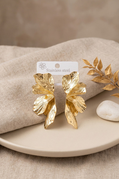 Bezos 316L Steel Gold Color Lotus Leaf Model Women's Earrings