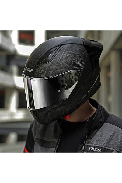 LS2 Rapıd 2 Race Crypt Mat Siyah Kapalı Motosiklet Kaskı Gri Camlı