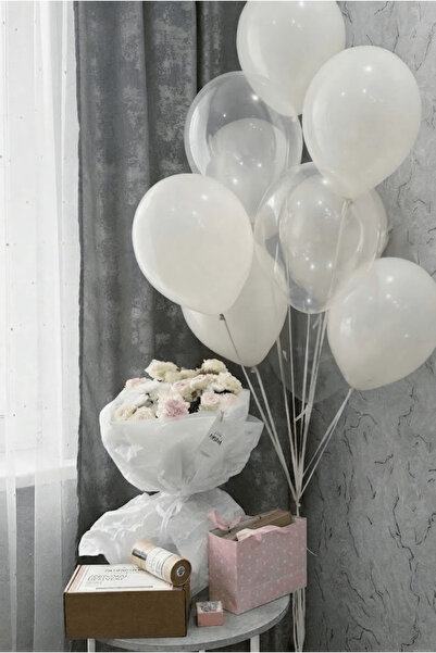 FESTİVALOON Beyaz Aura 20’li Pastel Beyaz Şeffaf Balon Seti Nişan Söz Baby Sh...