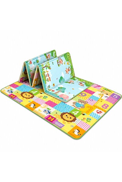 Toy Сгъваема и двулицева постелка за игра за деца, с животни, числа и чанта, ...