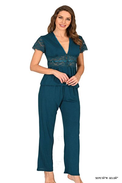 Sistina Spt-Gld Petrol Green Combed Cotton Pajama Set - 1633 - (211636) Size S/M