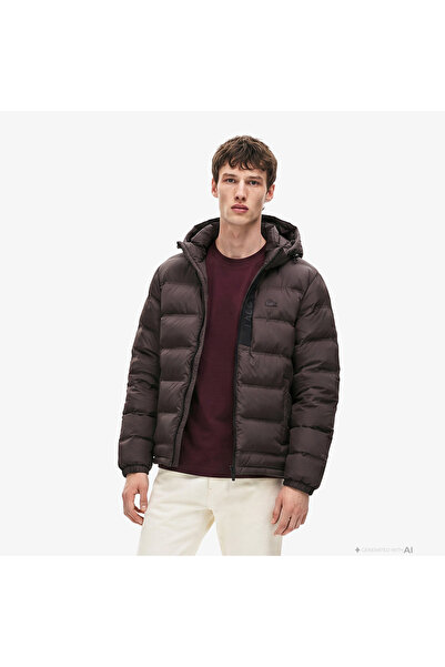 Lacoste Erkek Regular Fit Kapüşonlu Koyu Kahverengi Şişme Mont