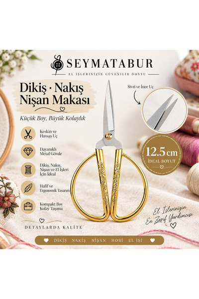 seymatabur 12,5 cm Dikiş Nakış Nişan Makası – Sivri Uçlu El İşi İplik Kesme M...