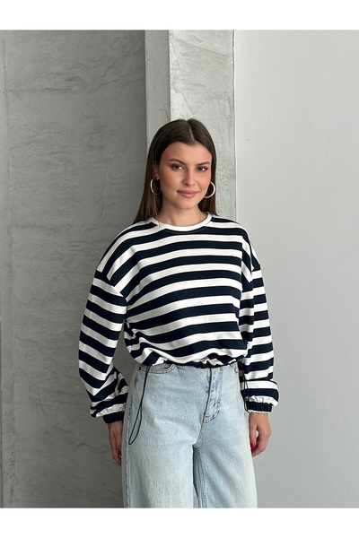 Rabi Shine Women's Stoper Detailed Striped Blouse