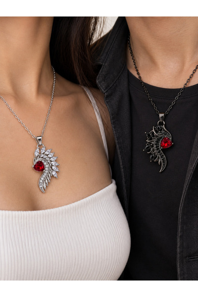 HER ŞEY NOTA www.herseynota.com Heart Detailed Double Wing Necklace – Black a...