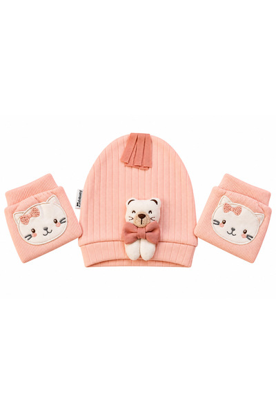 casa nexa Baby Teddy Bear Hat and Knee Protector Set 2 Piece Cat Pattern Craw...