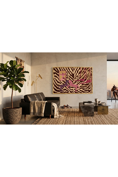 Boho wellness studio – Zebra Desenli Atlar Gerçek Cam Çerçeveli Tablo – Dijit...