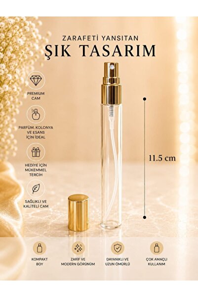 Eymen Hobi 5 Adet Gold Kapaklı İnce Cam Sprey Parfüm ve Kolonya Şişesi – 11,5 cm