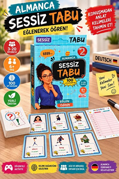 Gargamel Almanca Sessiz Tabu Eğitici Kelime Oyunu 100 Zıt Kavram Kartı 6+ Yaş
