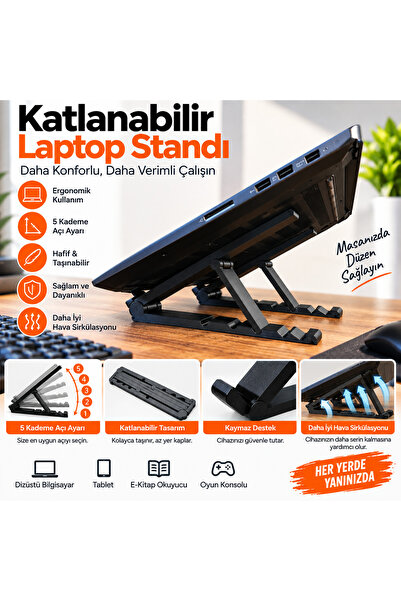 Genel Markalar 5 Kademeli Katlanabilir Laptop Standı – 3D Baskı Ayarlanabilir...