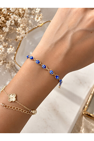 Lilith Takı Gold Color Stylish Women's Bracelet with Evil Eye Beads – Elegant...