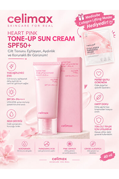 Celimax Heart Pink Sun SPF50+ 40 ml – Aydınlatıcı ve Nemlendirici Güneş Bakım...