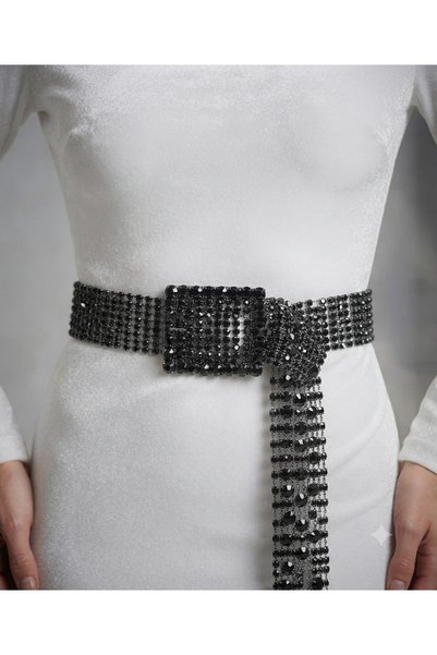 ROSALINDA 8-Row Black Stone Buckle Belt