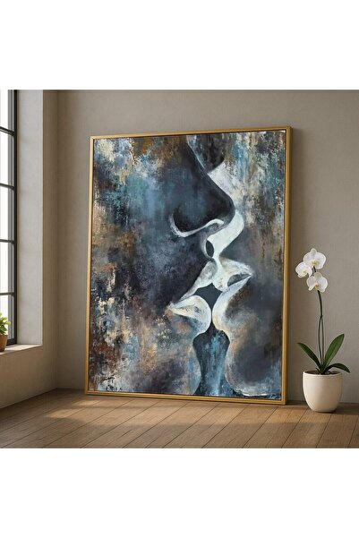 HOME MODE Abstract Lovers Kiss Canvas, Large Framed Art, Modern Love Print, R...