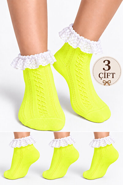 Genel Markalar Caglar Socks Genç Pamuklu Dantel Fırfır Detaylı Örgü Desen Bil...