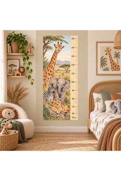 MaisonVelinCo Safari Animals Themed Children's Height Measuring Wall Sticker 50X150 cm – Self-Adhesive