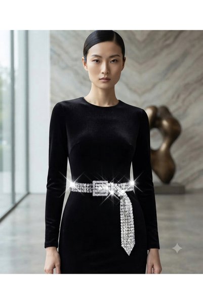 ROSALINDA 8 Row Silver Crystal Stone Buckle Belt