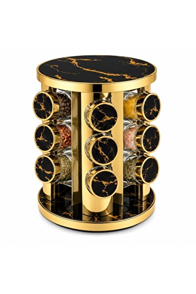OEM Spice Rack, 12 Glass Containers, Rotating, Stainless Steel, Gold and Black