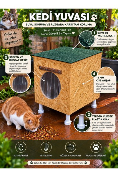 narım Kedi yuvası kedi evi kedi barınağı su yalıtımlı HAZIR GÖNDERİLMEKTEDİR