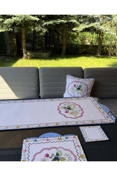 LAMUA HOME Mila Desenli 4 Kişilik Sunum Seti Runner Supla Bardak Altlığı Kırl...