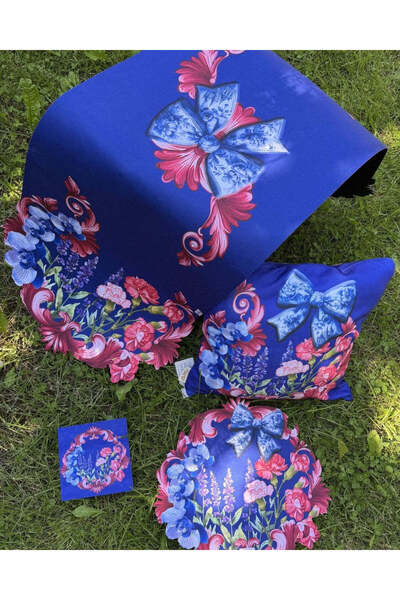LAMUA HOME LaMua Desenli 4 Kişilik Sunum Seti Runner Supla Bardak Altlığı Kırlent 11 Parça
