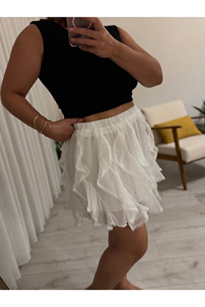 SUERA BUTİK Beyaz Mini Etek